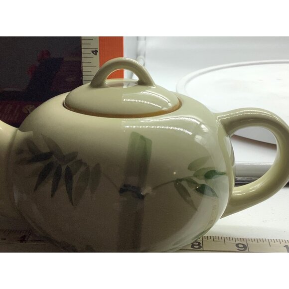 Bamboo Pattern Ceramic Teapot Lid World Market Microwave Dishwasher Safe 8x4” - Picture 8 of 8